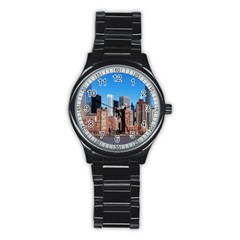 Skyscraper Architecture City Stainless Steel Round Watch by Simbadda