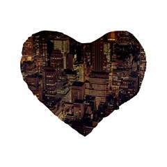 New York City Skyline Nyc Standard 16  Premium Flano Heart Shape Cushions by Simbadda