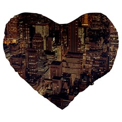 New York City Skyline Nyc Large 19  Premium Flano Heart Shape Cushions by Simbadda