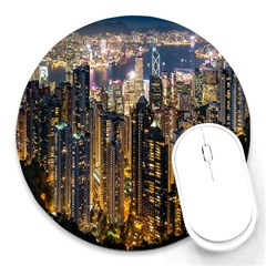 Panorama Urban Landscape Town Center Round Mousepads by Simbadda