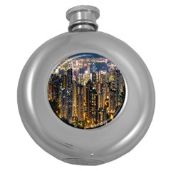 Panorama Urban Landscape Town Center Round Hip Flask (5 Oz) by Simbadda