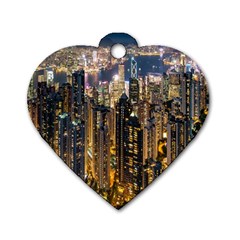 Panorama Urban Landscape Town Center Dog Tag Heart (one Side) by Simbadda