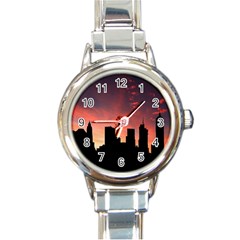 Skyline Panoramic City Architecture Round Italian Charm Watch by Simbadda