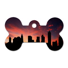 Skyline Panoramic City Architecture Dog Tag Bone (two Sides) by Simbadda