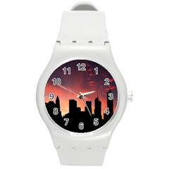 Skyline Panoramic City Architecture Round Plastic Sport Watch (m) by Simbadda