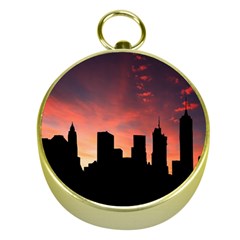 Skyline Panoramic City Architecture Gold Compasses by Simbadda