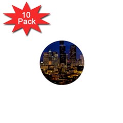 Skyline Downtown Seattle Cityscape 1  Mini Magnet (10 Pack)  by Simbadda