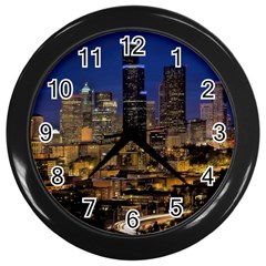 Skyline Downtown Seattle Cityscape Wall Clocks (black) by Simbadda