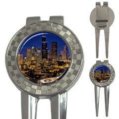 Skyline Downtown Seattle Cityscape 3-in-1 Golf Divots by Simbadda