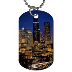 Skyline Downtown Seattle Cityscape Dog Tag (one Side) by Simbadda