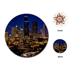 Skyline Downtown Seattle Cityscape Playing Cards (round)  by Simbadda