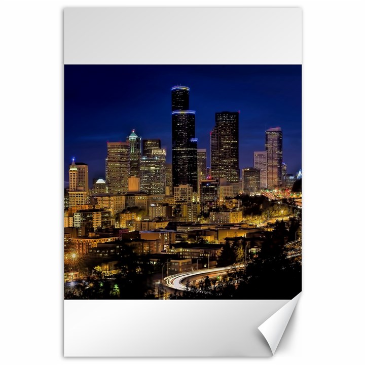 Skyline Downtown Seattle Cityscape Canvas 12  x 18  