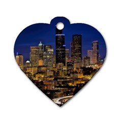 Skyline Downtown Seattle Cityscape Dog Tag Heart (two Sides) by Simbadda