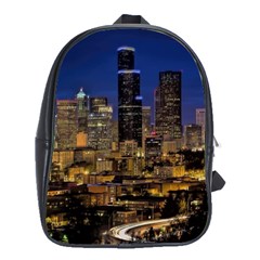 Skyline Downtown Seattle Cityscape School Bag (large) by Simbadda