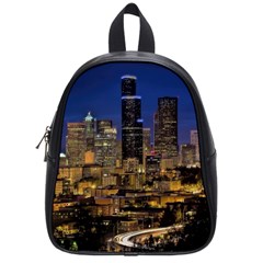 Skyline Downtown Seattle Cityscape School Bag (small) by Simbadda