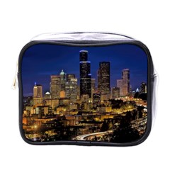 Skyline Downtown Seattle Cityscape Mini Toiletries Bags by Simbadda