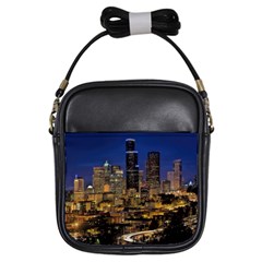 Skyline Downtown Seattle Cityscape Girls Sling Bags by Simbadda