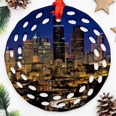 Skyline Downtown Seattle Cityscape Round Filigree Ornament (two Sides) by Simbadda