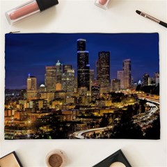 Skyline Downtown Seattle Cityscape Cosmetic Bag (xxl)  by Simbadda