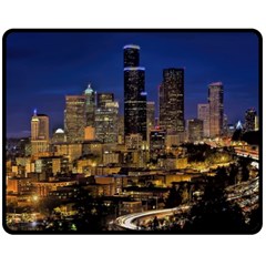 Skyline Downtown Seattle Cityscape Double Sided Fleece Blanket (medium)  by Simbadda