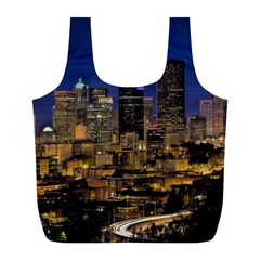 Skyline Downtown Seattle Cityscape Full Print Recycle Bags (l)  by Simbadda