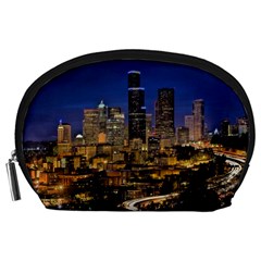 Skyline Downtown Seattle Cityscape Accessory Pouches (large)  by Simbadda