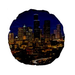 Skyline Downtown Seattle Cityscape Standard 15  Premium Flano Round Cushions by Simbadda