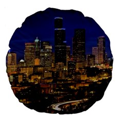 Skyline Downtown Seattle Cityscape Large 18  Premium Flano Round Cushions by Simbadda