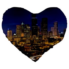 Skyline Downtown Seattle Cityscape Large 19  Premium Flano Heart Shape Cushions by Simbadda