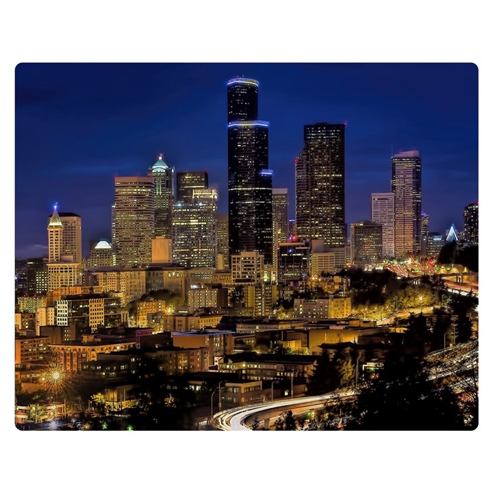 Skyline Downtown Seattle Cityscape Double Sided Flano Blanket (Medium) 