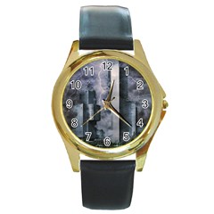 Digital Art City Cities Urban Round Gold Metal Watch by Simbadda