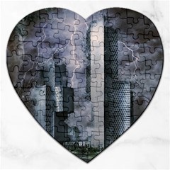 Digital Art City Cities Urban Jigsaw Puzzle (heart) by Simbadda