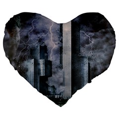 Digital Art City Cities Urban Large 19  Premium Heart Shape Cushions by Simbadda