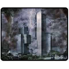 Digital Art City Cities Urban Double Sided Fleece Blanket (medium)  by Simbadda