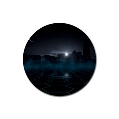 Skyline Night Star Sky Moon Sickle Rubber Coaster (round)  by Simbadda