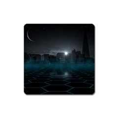 Skyline Night Star Sky Moon Sickle Square Magnet by Simbadda