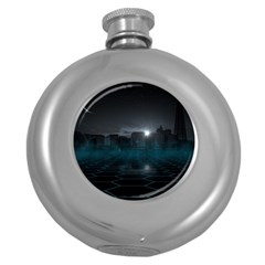 Skyline Night Star Sky Moon Sickle Round Hip Flask (5 Oz) by Simbadda