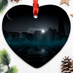 Skyline Night Star Sky Moon Sickle Heart Ornament (two Sides) by Simbadda