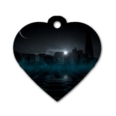 Skyline Night Star Sky Moon Sickle Dog Tag Heart (two Sides) by Simbadda