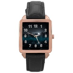 Skyline Night Star Sky Moon Sickle Rose Gold Leather Watch  by Simbadda