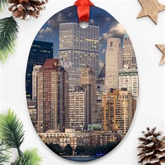 New York Skyline Manhattan Hudson Oval Ornament (two Sides) by Simbadda