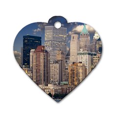 New York Skyline Manhattan Hudson Dog Tag Heart (two Sides) by Simbadda