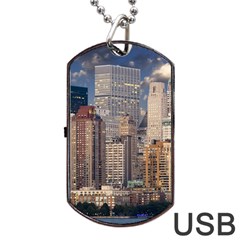 New York Skyline Manhattan Hudson Dog Tag Usb Flash (two Sides) by Simbadda