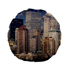 New York Skyline Manhattan Hudson Standard 15  Premium Round Cushions by Simbadda