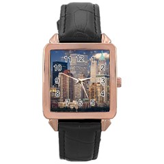 New York Skyline Manhattan Hudson Rose Gold Leather Watch  by Simbadda