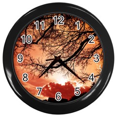 Tree Skyline Silhouette Sunset Wall Clocks (black) by Simbadda