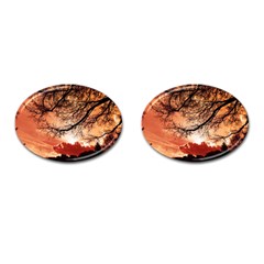 Tree Skyline Silhouette Sunset Cufflinks (oval) by Simbadda