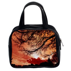 Tree Skyline Silhouette Sunset Classic Handbags (2 Sides) by Simbadda