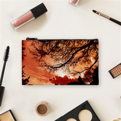 Tree Skyline Silhouette Sunset Cosmetic Bag (small)  by Simbadda