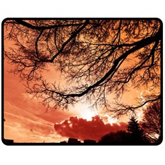 Tree Skyline Silhouette Sunset Fleece Blanket (medium)  by Simbadda